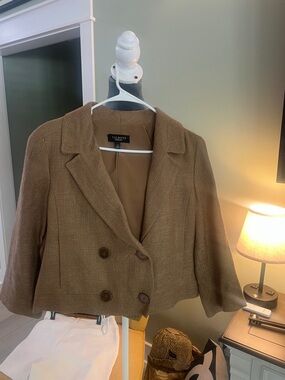 Talbots Cropped Double-Breasted Blazer in Camel Brown